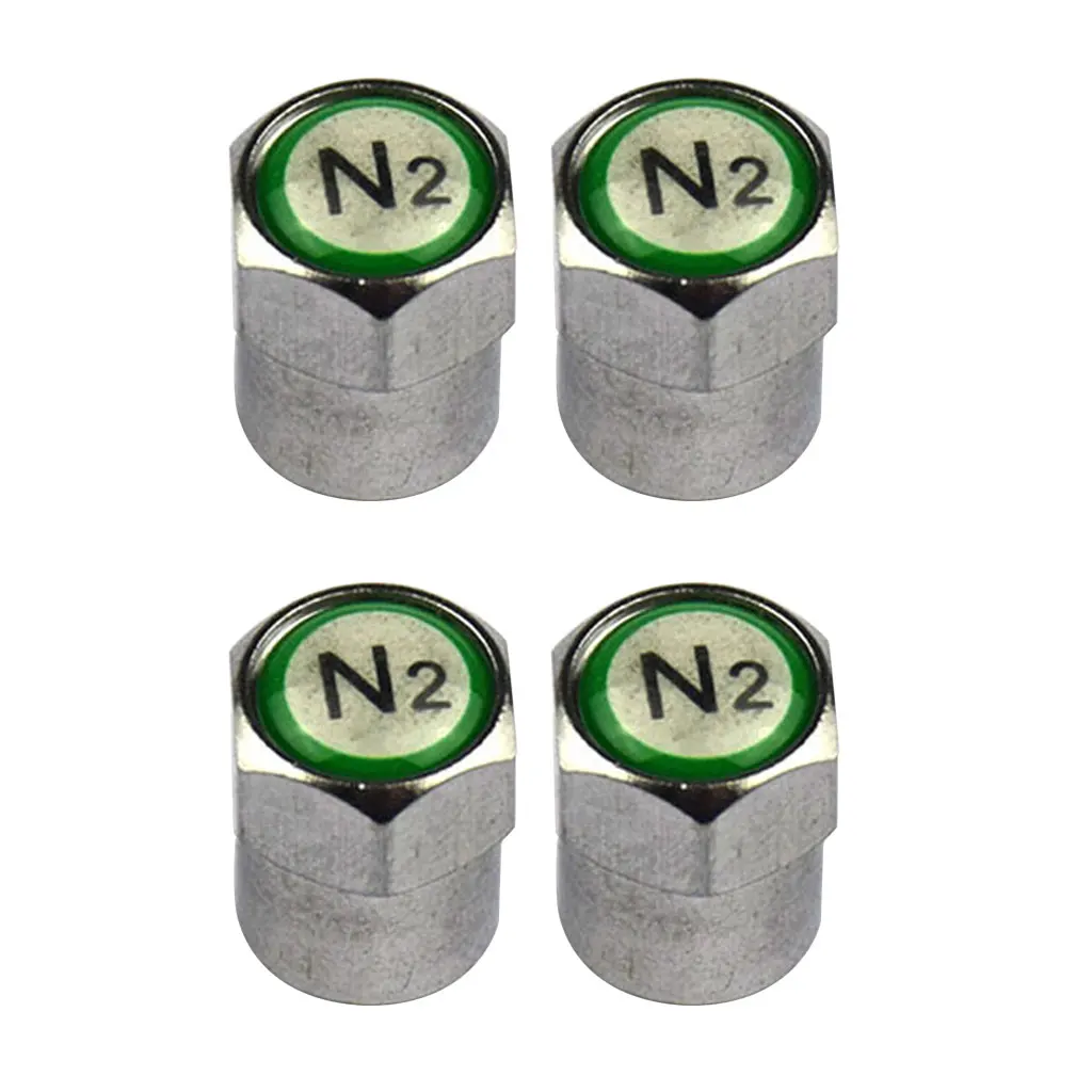 Set of 4 Nitrogen N2 Green Copper Tire Stem Valve Caps Covers