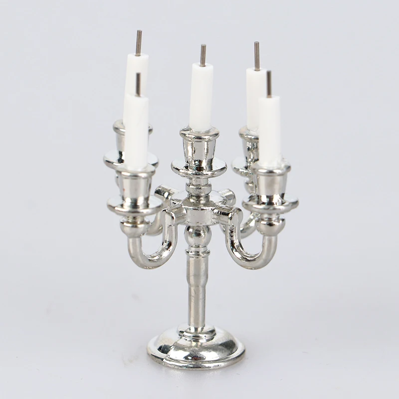 1Set Dollhouse Miniature Candles and Candlestick Cake Candle Holders Toppers For Doll House Decoration Accessories Kids Toys 5