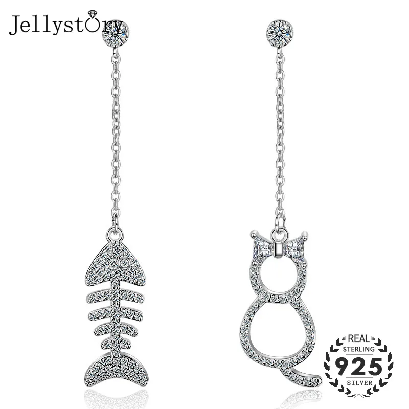 Jellystory, 925 пробы, серебряные серьги с цирконием, драгоценные камни, кошачья рыба, ювелирные изделия, висячие серьги для женщин, свадебные подарки