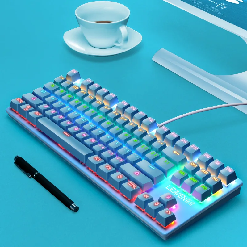 

Gaming Mechanical Keyboard Game RGB Mix Backlit Blue Switch 87key USB Wired Gaming Mechanical Mouse For Game Laptop PC