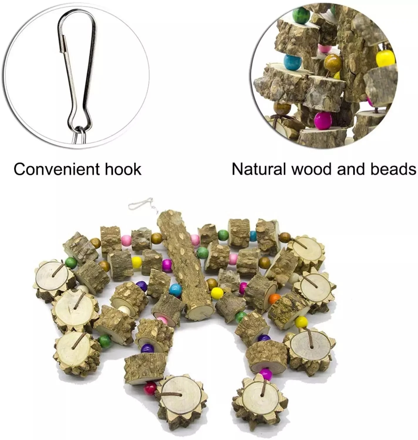 Parrot Toy Bird Toys Natural Wood Large Parrot Toy Best for African Grey Macaws Cockatoos Parrot Birds and More