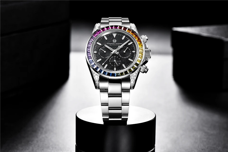 PAGRNE DESIGN Luxury Sapphire Glass Mechanical Watch Men's Sports Stainless Steel Automatic Waterproof Watch Reloj Hombre