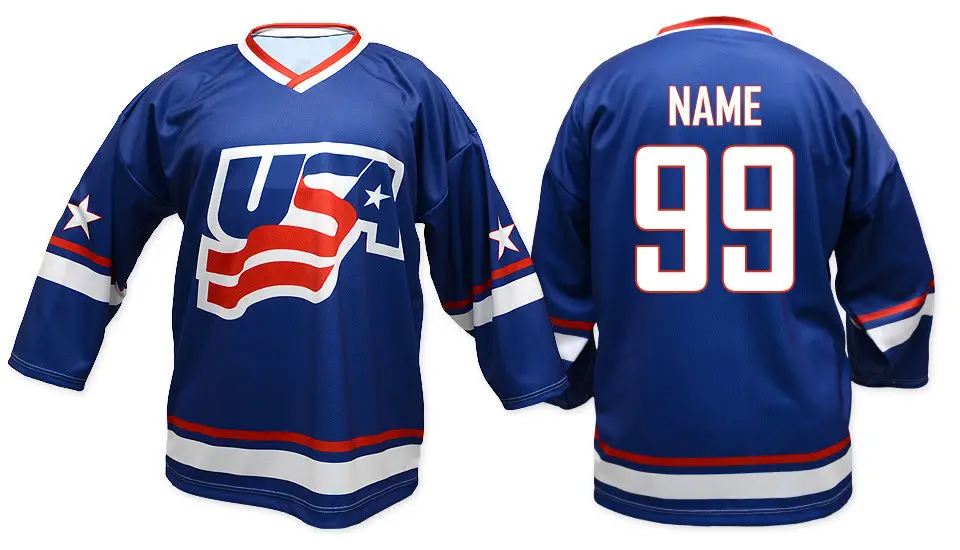 

Vintage Team USA white bule Retro throwback Hockey Jersey Embroidery Stitched Customize any number and name