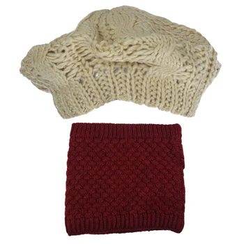 

1 Pcs Warm Knitted Scarves Collar Neck Warmers Winter Wrap Shawls Jujube Red with 1 Pcs Winter Lady'S Warmer Knitted Beret Braid