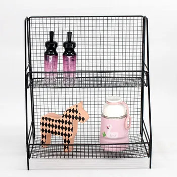 

Iron Desktop Storage Shelf Cosmetic Storage Box Double Layers Metal Rack Multifunction Utensil Bracket Organizer Holder Decor