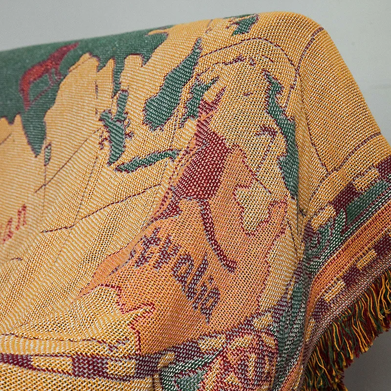World Map Cotton Bohemian Plaids Blanket Multi-function Sofa Decorative Piano Cover Tapestry Cobertor Tassel Blanket