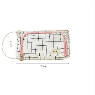 Большой Вместительный чехол для карандашей в Корейском стиле, сумка для ручек и кистей из искусственной кожи для девочек, органайзер для хранения косметики, школьные канцелярские принадлежности - Цвет: grid white