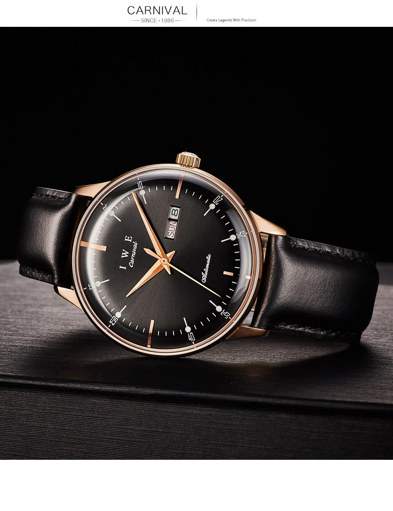 CARNIVAL Luxury Watch Men MIYOTA Mechanical Movement Waterproof Sports Top Brand Leather Luminous Wristwatch Reloj Hombre 8898