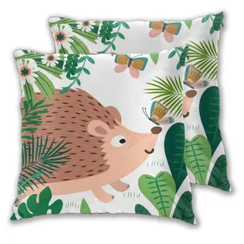 

Square Decorative Throw Pillows Cute Hedgehog In Forest Cushion Covers Cases Pillowcases for Sofa Bedroom Car Chair 2 Pieces
