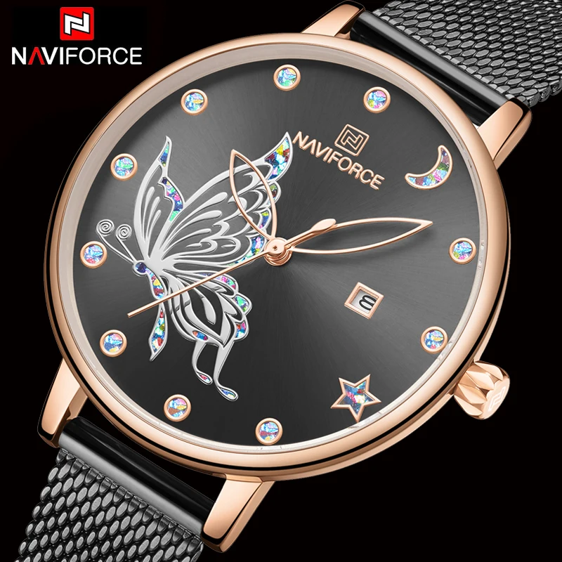 NAVIFORCE 2020 часы с бабочкой женские роскошные модные повседневные кварцевые со