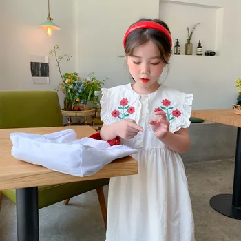 

Girls Ins Embroidered Large Collar Dress Summer Korean Style New Ruffles Sleeveless Dresses for Kids Girls Children Clothing