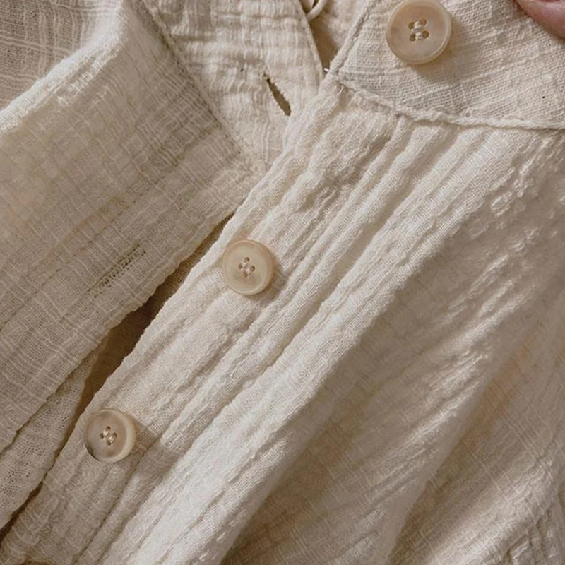 Children's Retro Muslin 100% Cotton Shirts Spring Autumn New Korean Boys And Girls Casual Stand-Up Collar Button Tops WT042