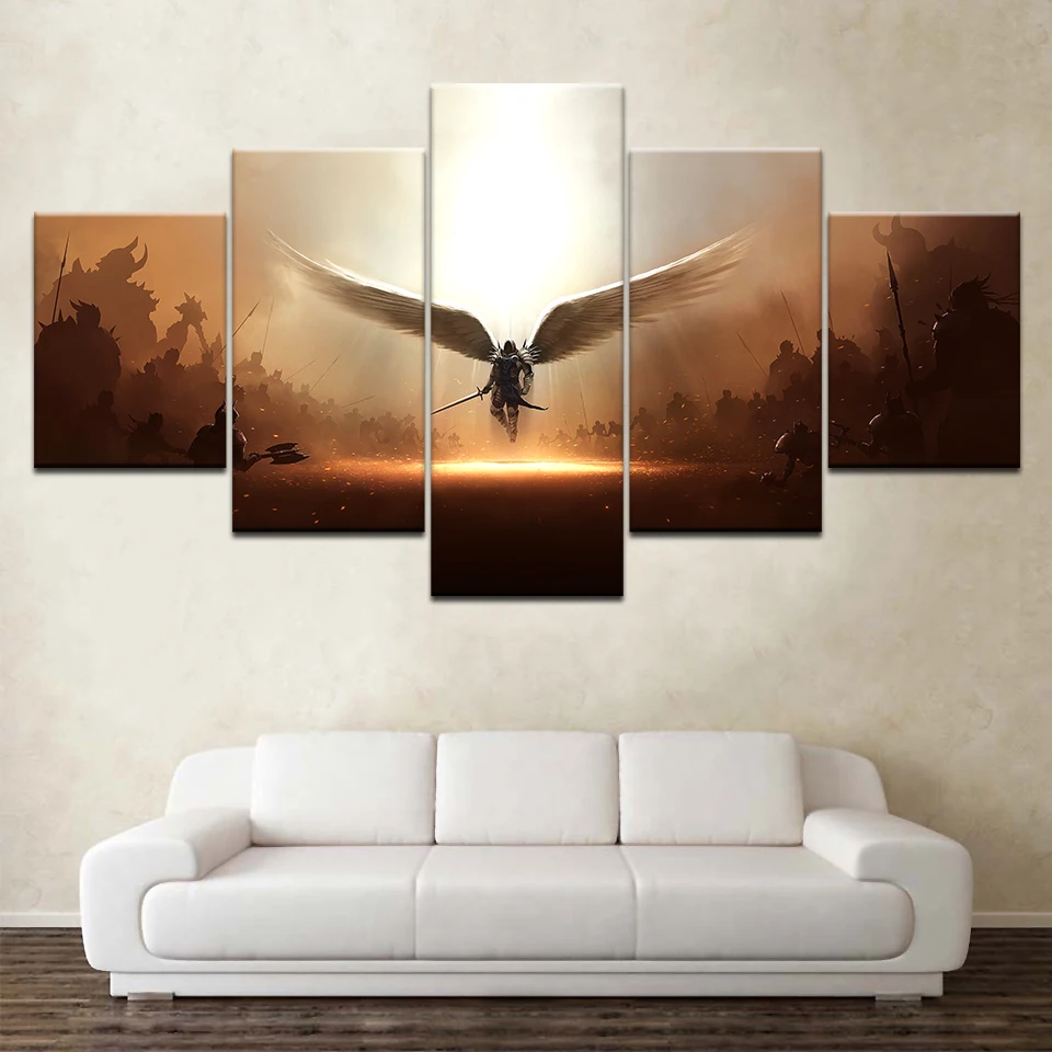 The game Two steps from hell archangel 5 Panels Wallpapers modern Modular Poster art Canvas painting for Living Room Home Decor | Дом и сад