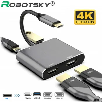

USB Type c To HDMI 4K 4 In 1 Adapter HUB For Macbook Pro Samsung Galaxy S8 TV PD 60W Fast Charger USB3.0 Audio Video Converter