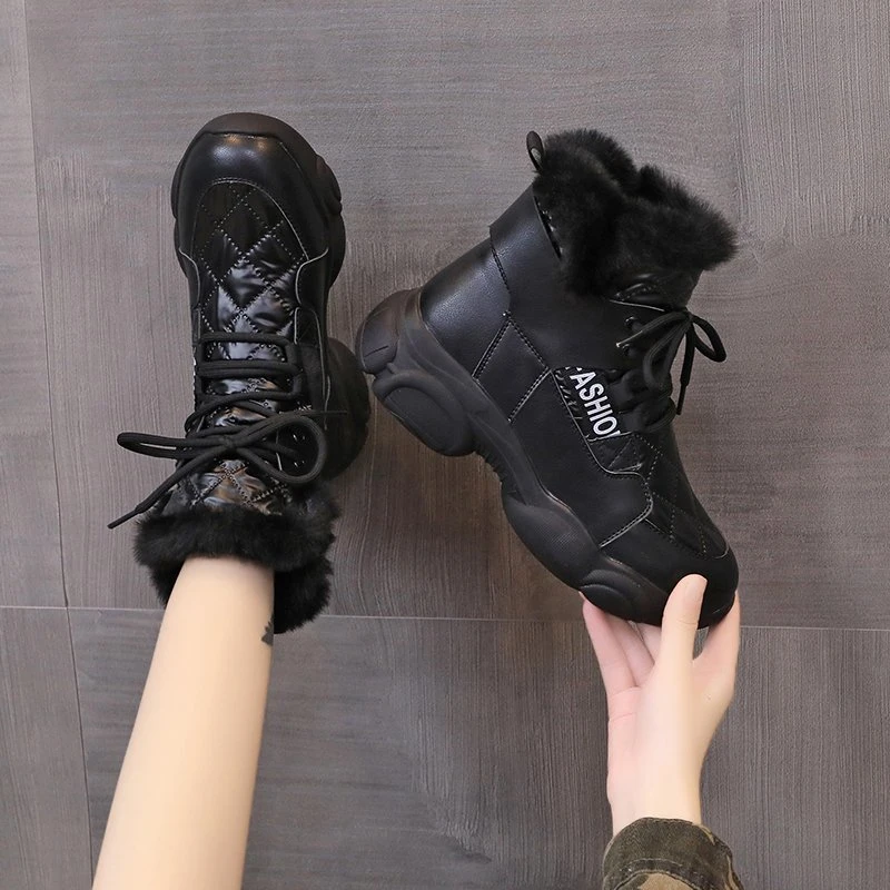 Bottines Fourrées Imperméables Antidérapantes - Pour Femme, Hiver, épaisse Et Rembourrée - Couleur Noire