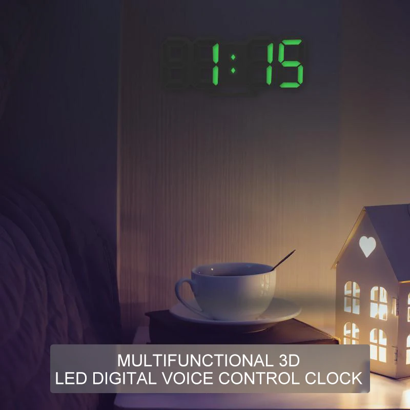 3D светодиодный Будильник, цифровые часы для спальни, гостиной, стола, настенные часы со звуковым управлением, домашний декор, рождественский подарок
