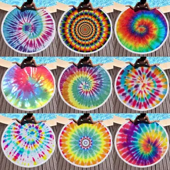

SOFTBATFY Rainbow Round Beach Towel with Tassel Yoga Mat Beach Cover-up Dropshipping