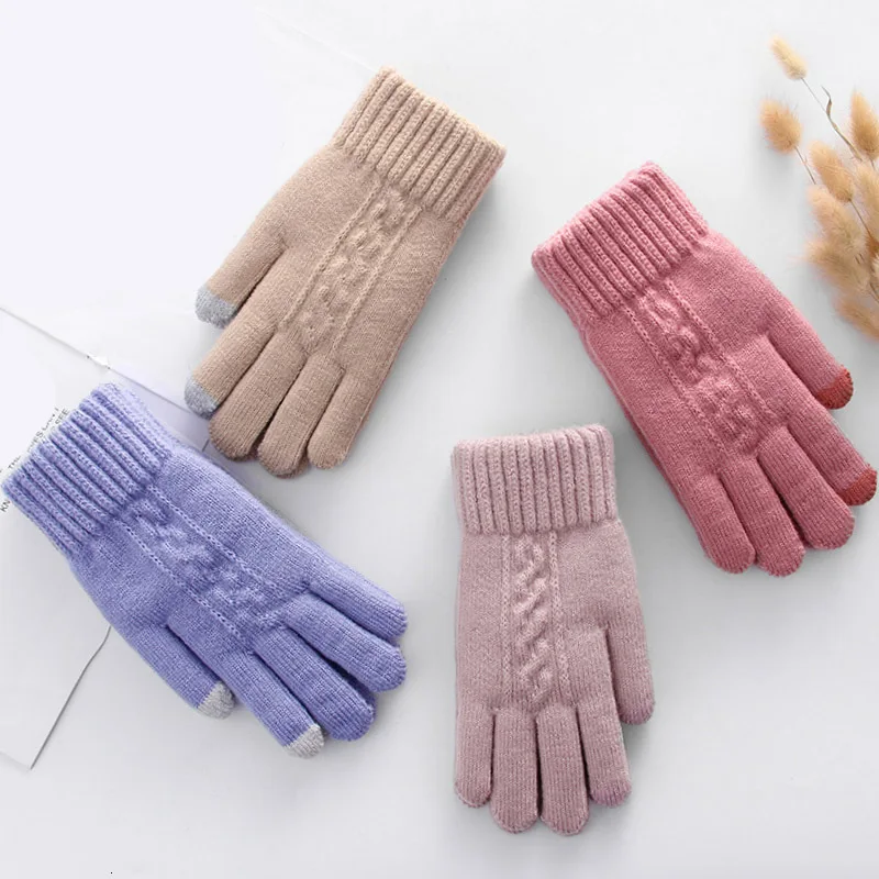 Зимние вязаные шерстяные перчатки с сенсорным экраном для женщин Guantes Invierno Mujer, вязаные толстые теплые перчатки для вождения, варежки