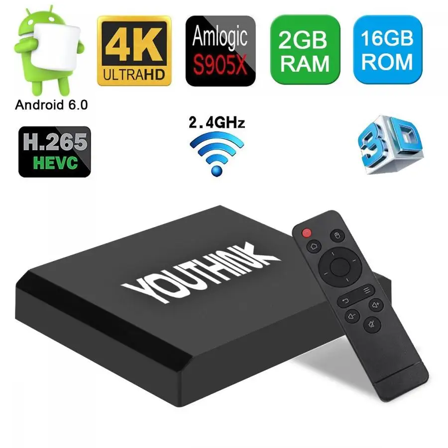 

AX5 Set Top Box Android 6.0 TV Box Amlogic S905X Quad Core A53 2GB RAM+16GB ROM Smart TV Box EU Plug Black