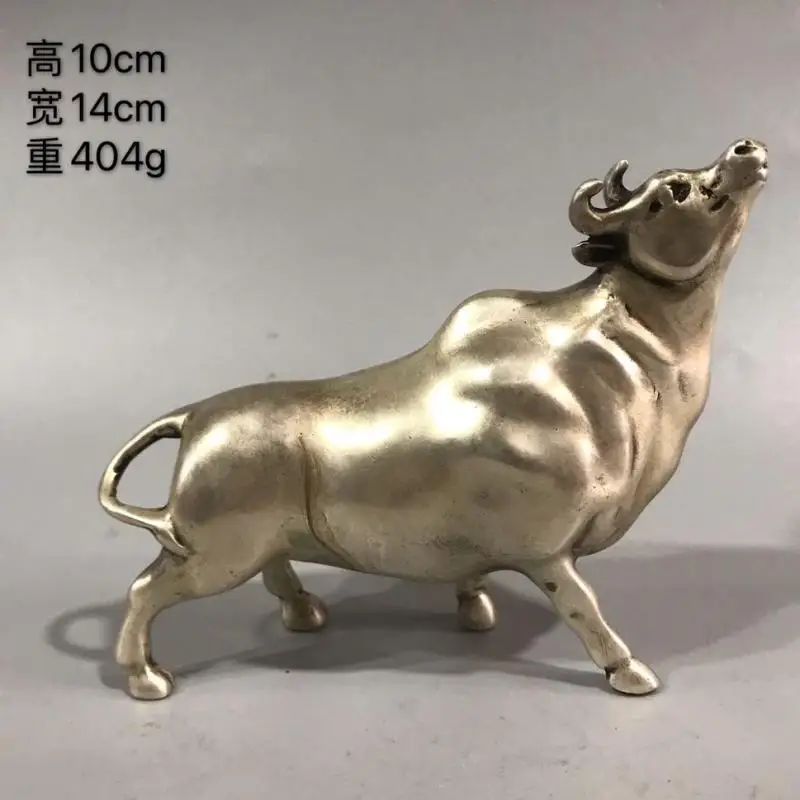 

white copper Bull Wall Street Cattle Sculpture Charging Mascot Cow Market Stock Home Statue Cupronickel Gift Crafts Ornament