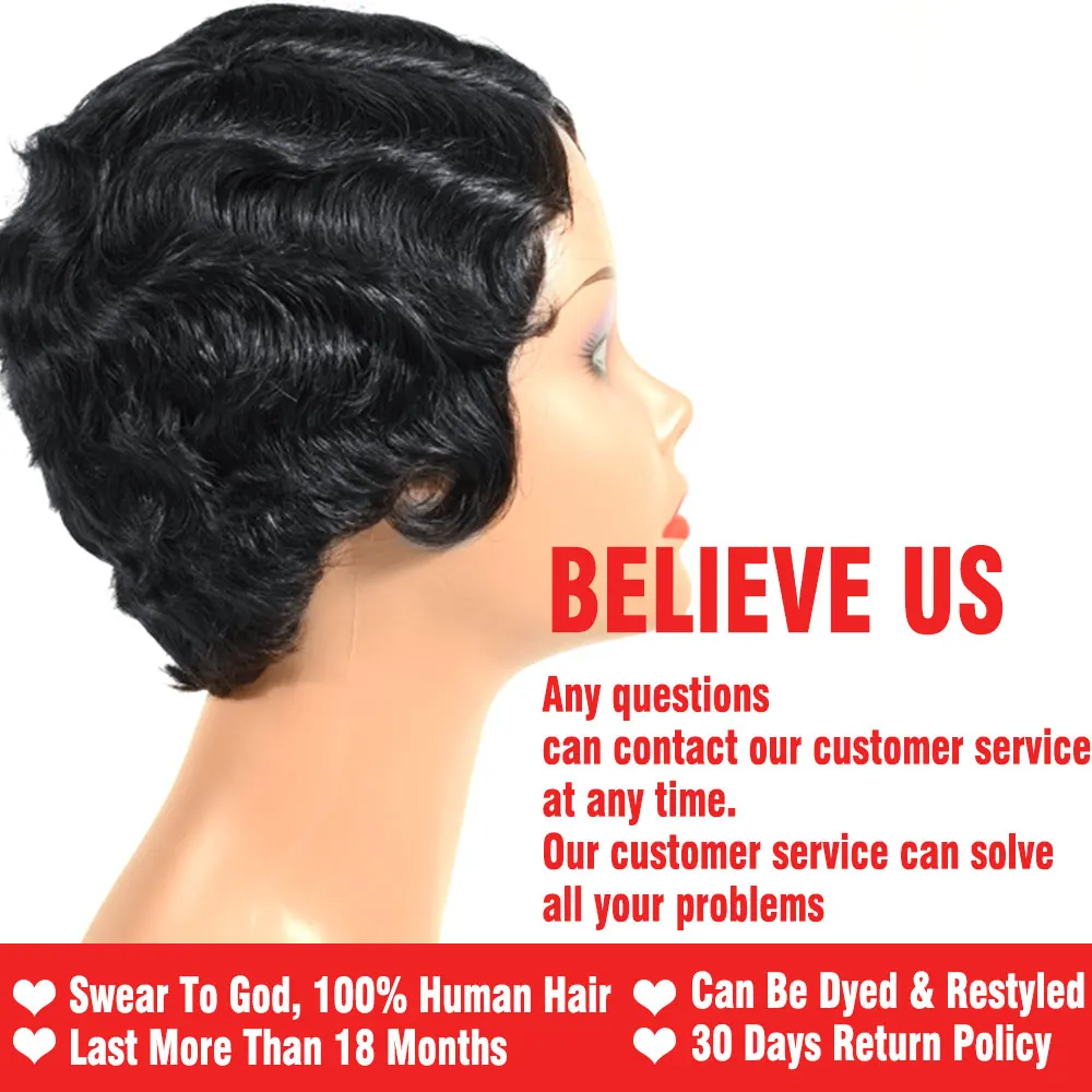 Saloncht Short Wavy Wig Peruvian Remy Human Hair Wigs for Black Women Brown Black Natural Wig with Bangs Free Shipping