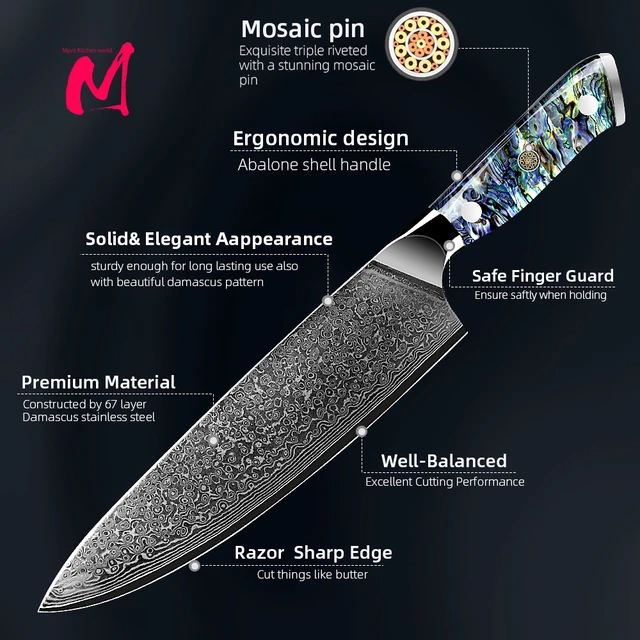 Kitchen Knives-Set Damascus Steel VG10 Chef Knife Cleaver Paring Bread Knife  Blue Resin and Color Wood Handle 1-8PCS set – MYVIT Home