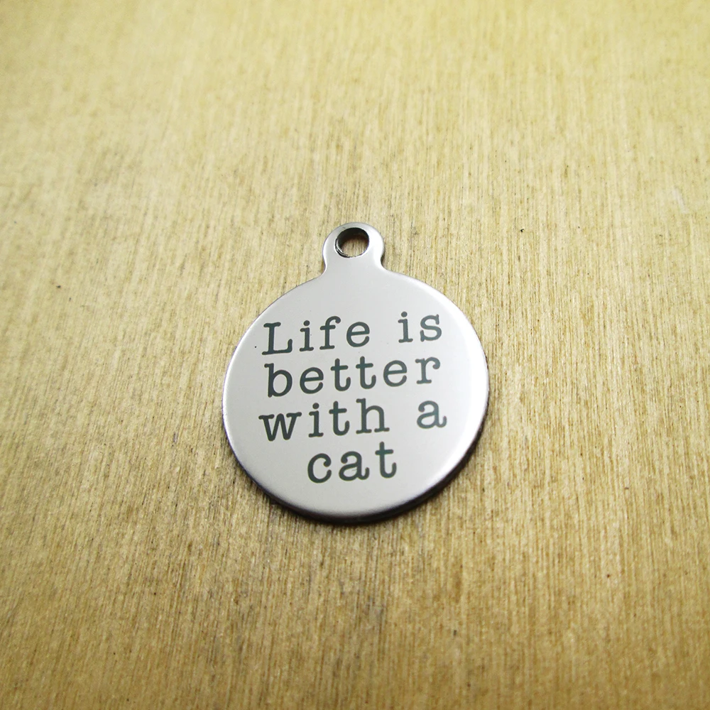 10pcs/lot-Life is better with a c at stainless steel charms Laser Engraved DIY Charms Pendants | Украшения и аксессуары