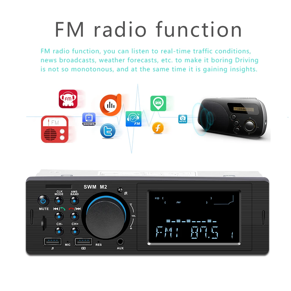 1 Din автомобильный стерео MP3 музыкальный плеер fm-радио Bluetooth 4,0 Поддержка TF карты AUX двойной usb зарядка для iOS/Android 1din Авторадио
