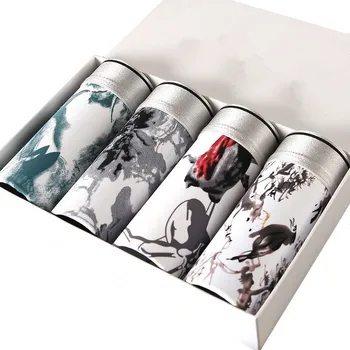

4pcs/lot Lovely Cartoon Seamless Men Boxers shorts Silk Male Underwear Breathable Underpants Homme Print Soft Funny Panties