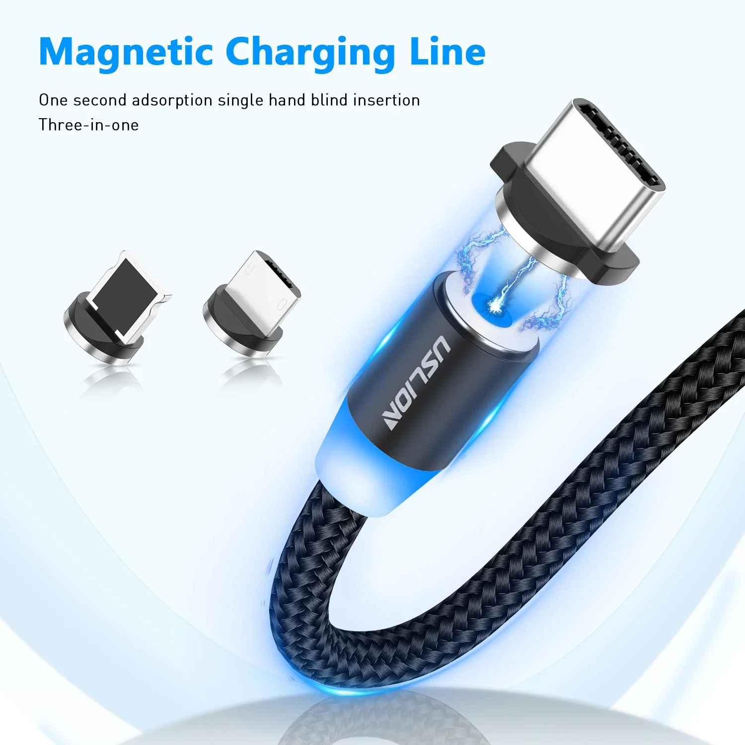 

Fast Charge 2.4A Charging Cables Lightning Weave Cloth Magnetic 360Â° Rotation LED Indicator For iPhone X 11 12 Series