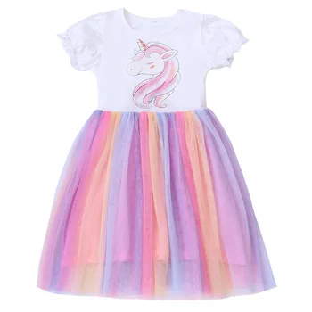 

Onegame Girls Summer Dresses 2020 Rainbow Pony Mesh Girl Party Dress Kids Clothes Children Clothing