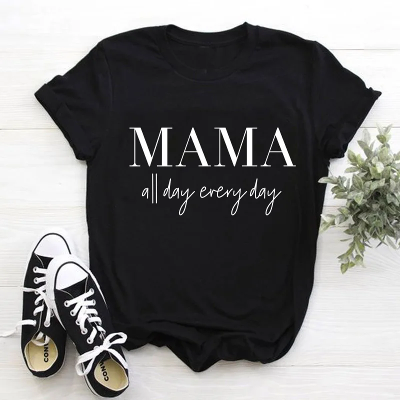 MAMA all day every/футболка Tumblr 90 s, повседневная хипстерская футболка унисекс, стильный топ с короткими рукавами, верхняя одежда с надписью Mama, модная футболка для девочек