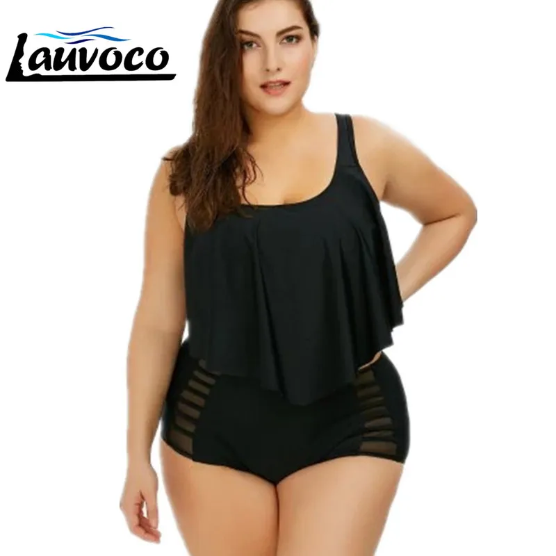 

Plus Size Ruffle Bikini Set Large Chest Two Piece Swimwear Push Up Monokini Mesh Swimsuit 4XL High Waist Swimming Suit for Women