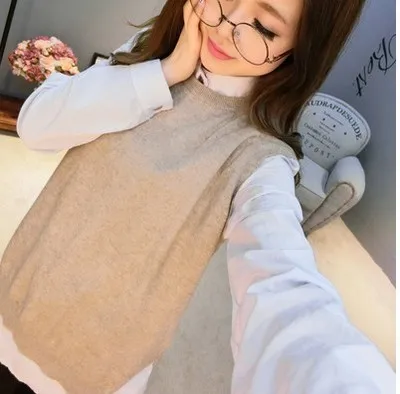 New Autumn And Winter Pure Cashmere Sweater Women's Knitted Vest Vest Sling Round Neck Loose Sleeveless Short Wool-85 - Цвет: Camel