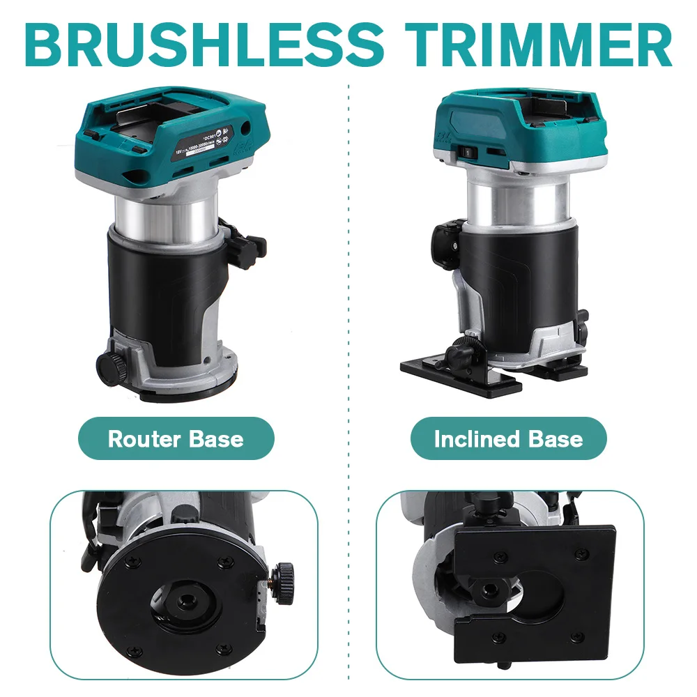 5 Speeds Brushless Electric Hand Trimmer Cordless Inclined Socket Wood Router Woodworking Engraving Makita 18V Battery Wood Router