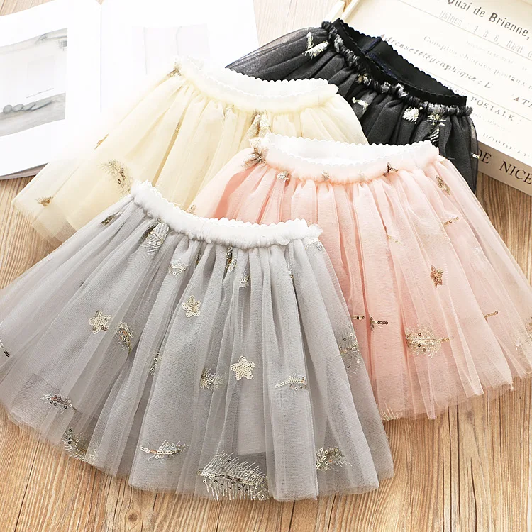 

Girl'S Skirt 19 Spring And Summer Children Skirt Children Mesh Skirt Baby GIRL'S Feather Sequin Puffy Skirt Fashion