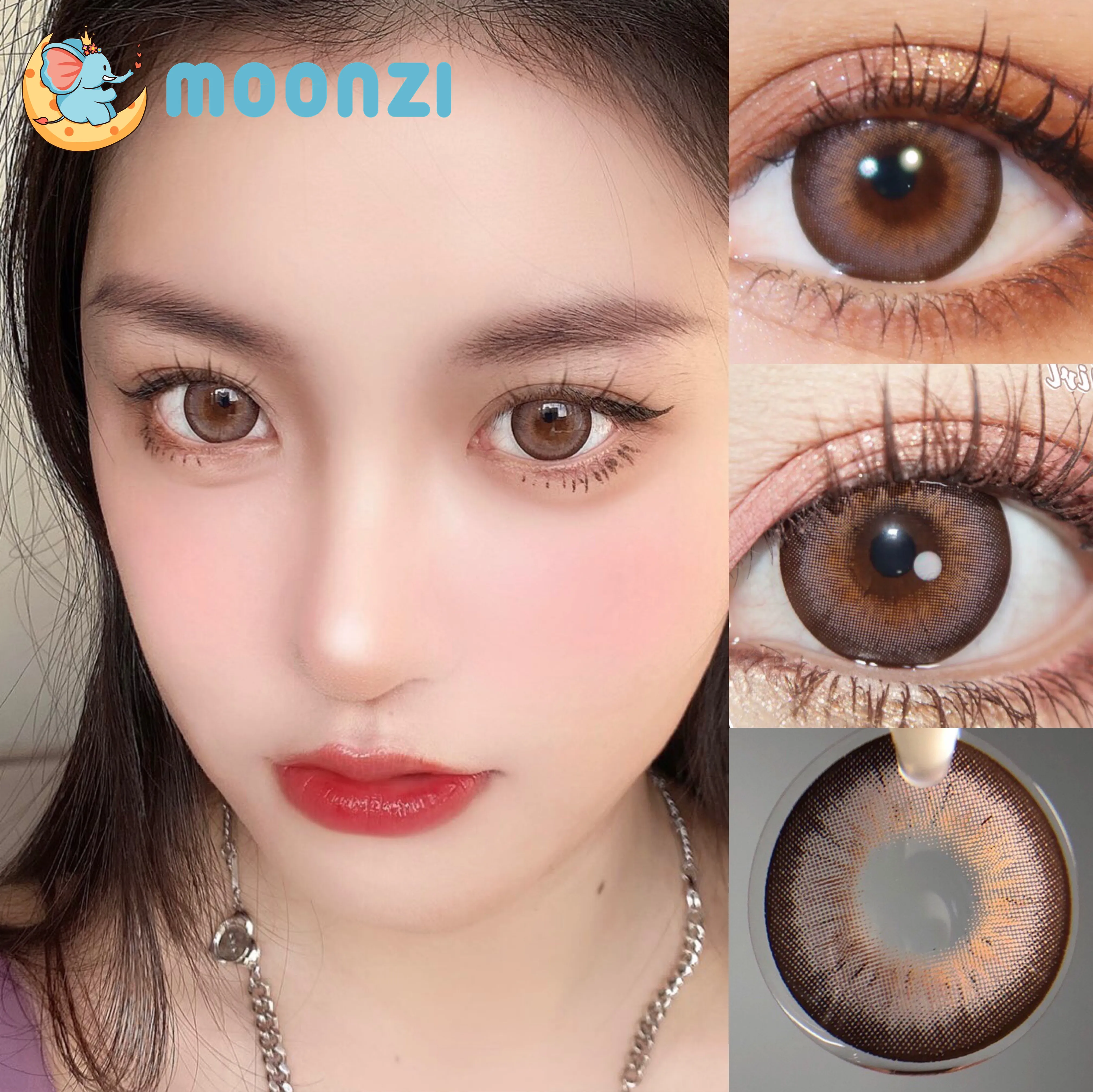 

MOONZI Roll pink contact lens BIG Beautiful Pupil 14.5mm Colorful Contact Lenses for eyes yearly natural Myopia prescription