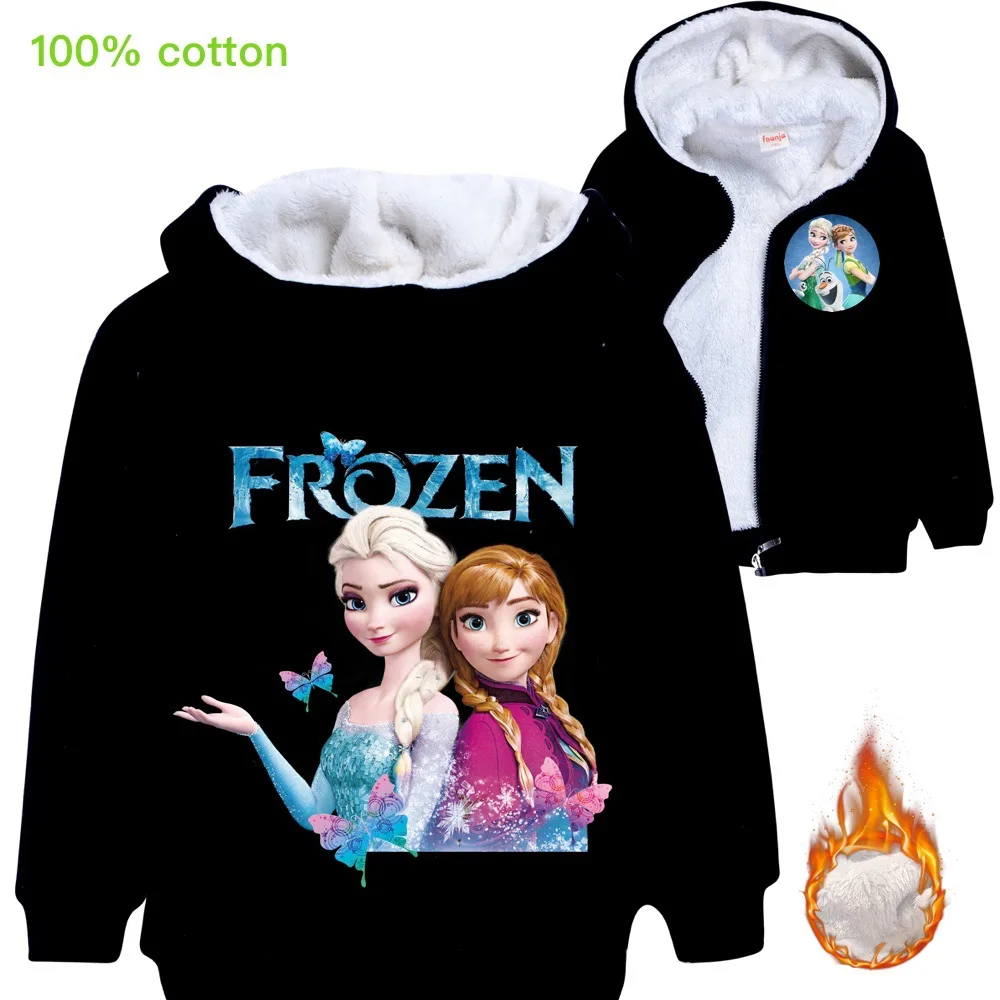 Disney Эльзы из мультфильма "Холодное сердце" для девочек, толстовка с капюшоном для девочек, теплая кофта для Костюмы детские толстовки с капюшоном, одежда для девочек хлопковый костюм Рождественская верхняя одежда - Цвет: blackM031
