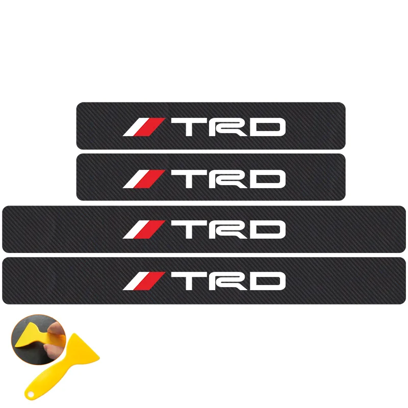Black and white TRD Автомобильный Стайлинг 4 шт. логотип TRD карбоновое волокно автомобильный протектор порога Наклейка для Toyota CROWN Reiz Corolla Camry Vios аксессуары - Название цвета: Black and white TRD