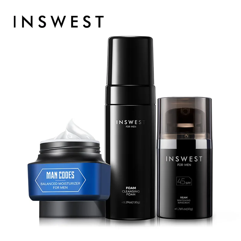 

3 PCS Men Skin Care Set Oil-control Mousse Cleanser & Whitening Sunscreen &Anti Aging Face Cream Moisturizing Face Care 250g