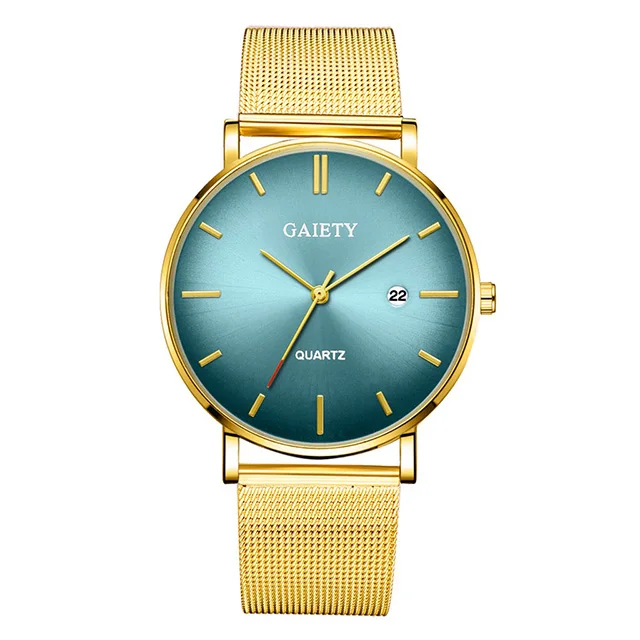 Top Brand Mens Watches Fashion Ultra Thin Quartz Man Wrist Watch Luxury Men's Aurora Gradient Watch Casual Mesh Steel Male Clock - Цвет: gold green gold