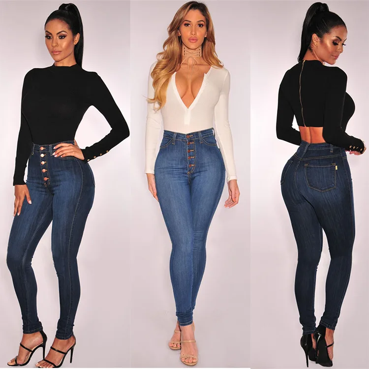 

2019 fall popular style popular women's jeans high waist sexy show thin cowboy pants ripped jeans for women