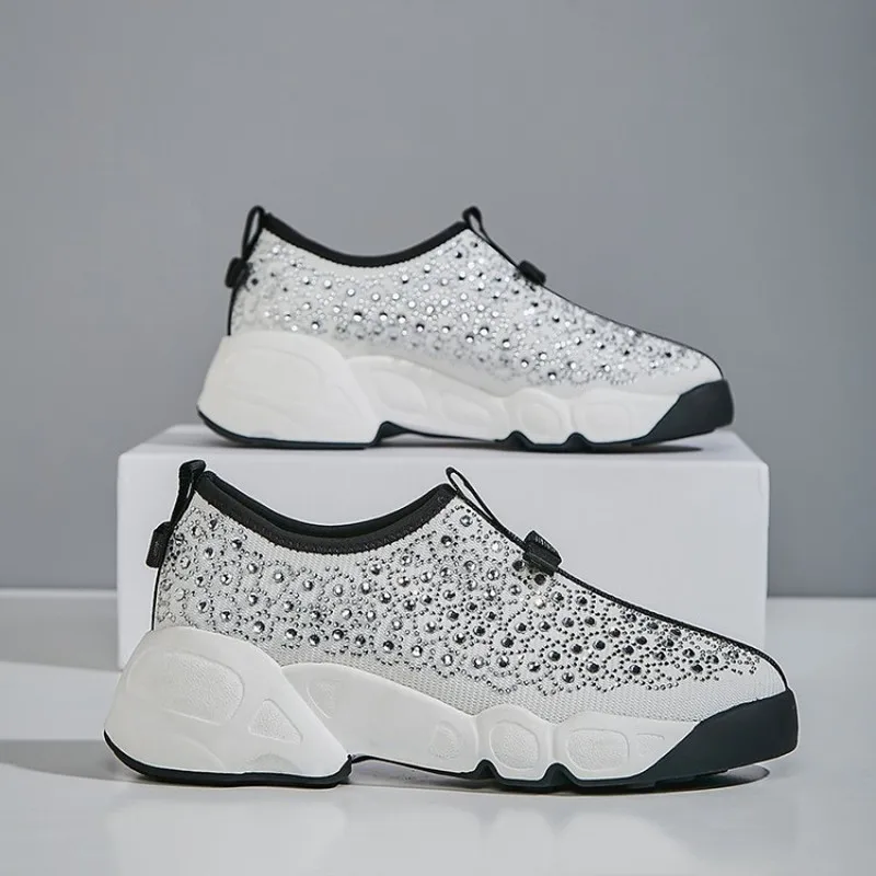 

WIomens Rhinestones Crystal Bowtie Sneakers Casual Genuine Leather Bling Med Heels Black White Shoes Fashion A1455