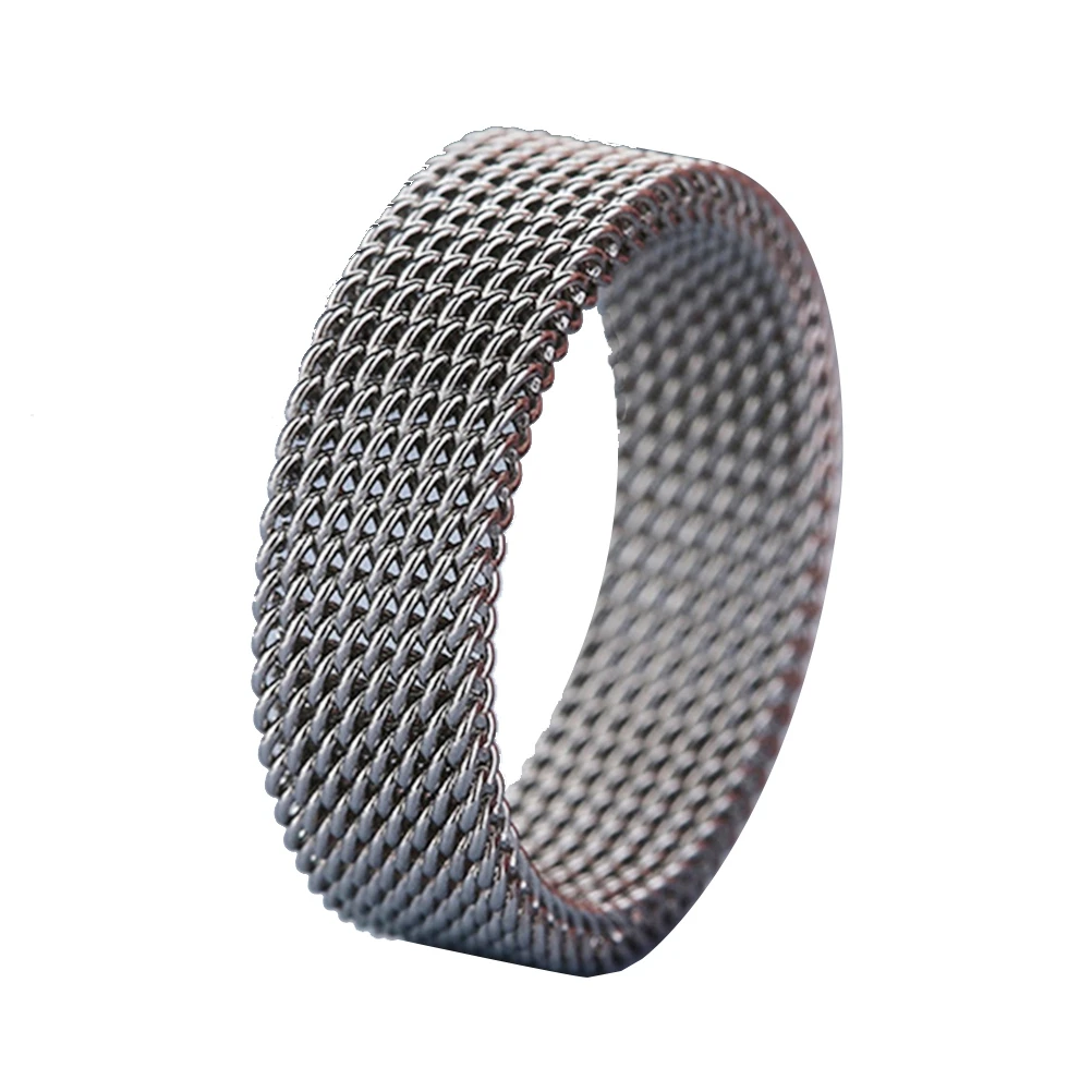 

Mesh Screen Ring Silver Fashion Stainless Steel Unisex Flexible Woven Mesh Ring Band Ring Jewelry Accessories for Man Woman