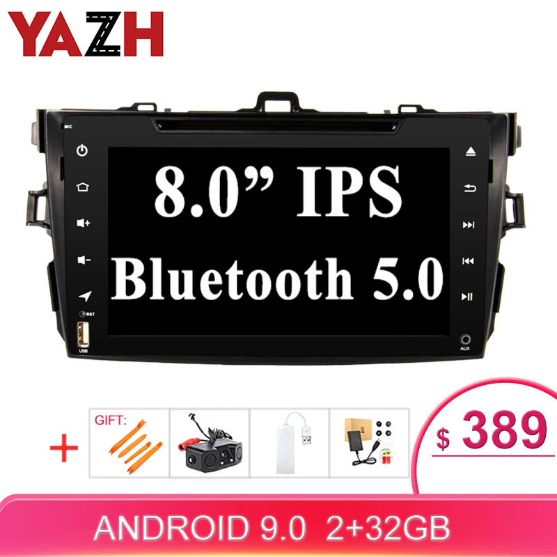 YAZH Android 9 0 автомобильный мультимедиа для TOYOTA Corolla 2007 2008 2009 2010 2011 2012 с 1024*600 HD IPS
