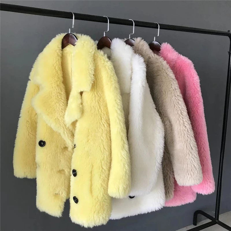 Зимнее пальто из натурального меха, Женская куртка из натуральной овечьей шерсти, пальто для женщин, повседневное теплое пальто, новое натуральное пальто из натуральной овечьей шерсти