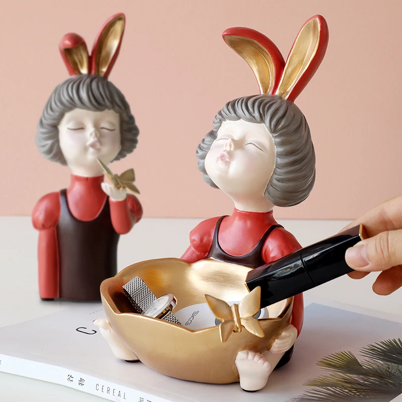

Rabbit Girls Figurine with Butterfly ,Sweet girl with Storage Box for Home Decor Office Desk Decoration Ornament Statue gift