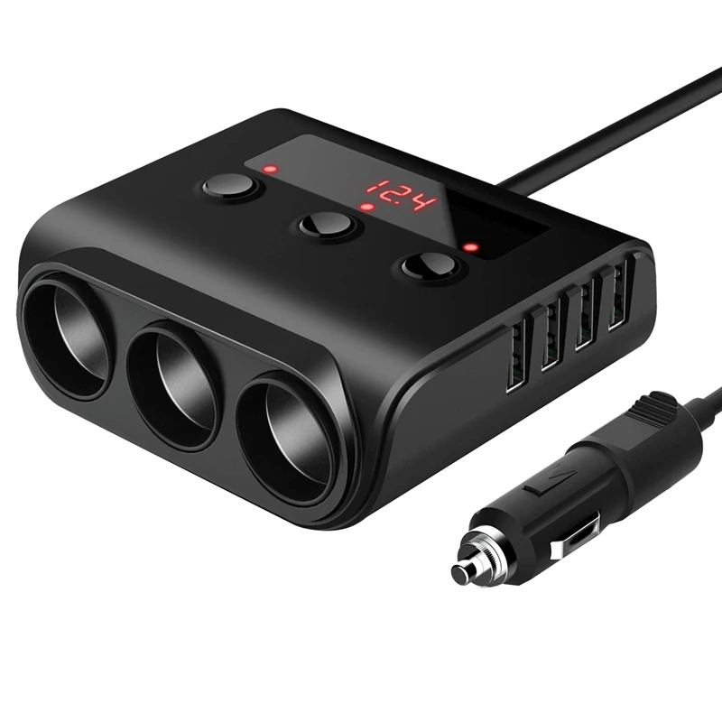 12V/24V Car Cigarette Lighter Adapter 100W Charger with 4 USB Ports and 3 Sockets Power Splitter On/Off S | Автомобили и