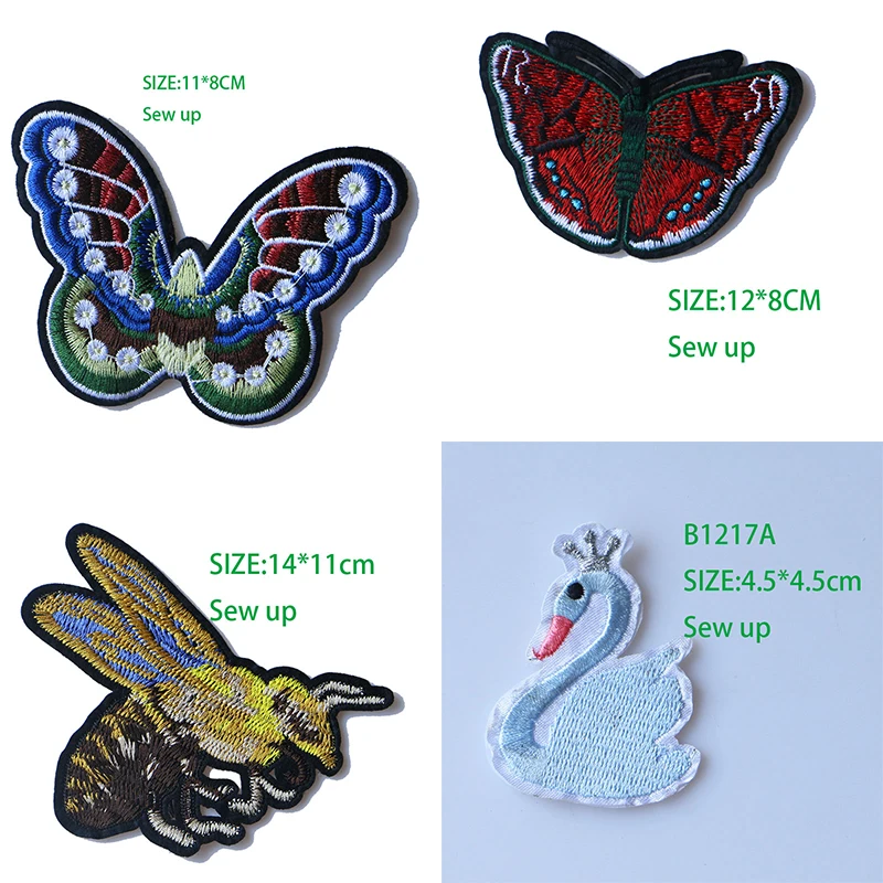 

Cartoon Decorative Butterfly, bee, swan icon Embroidered Applique Patches For DIY Iron on Badges Stickers on backpack,clothes