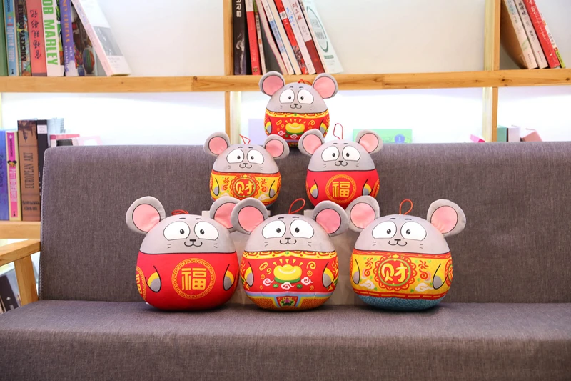 1PC 25CM New Year Round Shape Plush Rat Year Mascot Toy Plush Red Mouse Pendant Soft Doll Party Home Decoration Gift